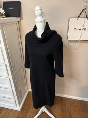 Fendi Black Midi Dress with Draped Cowl Neck